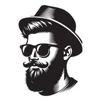 Stylish Silhouette Man With Hat and Beard Portrait Design vector