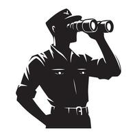 Silhouette Military Officer Using Binoculars Graphic for Surveillance vector