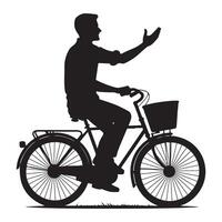 Silhouette Man Riding Bicycle and Waving for Transportation Design vector