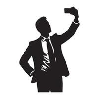 Silhouette of man taking selfie in suit and tie artwork vector
