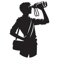 Adventurous Explorer Silhouette Using Binoculars On A Thrilling Discovery vector