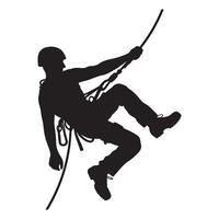 Silhouette Illustration of a Man Rappelling with Climbing Gear vector