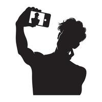 Silhouette of Young Man Taking Selfie with Mobile Phone Image vector