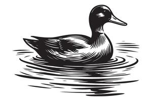 Duck silhouette on water illustration pond tranquility scene vector