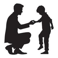 Silhouette Father Helping His Child Take First Steps Illustration vector