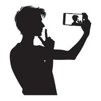 Silhouette of a Guy Taking Selfie with Mobile Phone Art vector