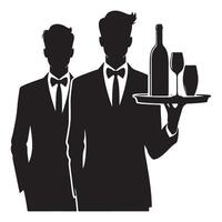 Elegant Waiters Silhouette Illustration for Hospitality Design Projects vector