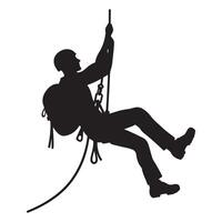 Silhouette Illustration Man Rappelling Down A Cliff An Adventure Activity vector