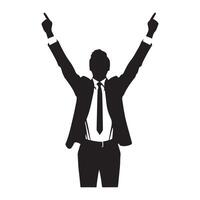 Silhouette businessman celebrating success with raised hands design vector