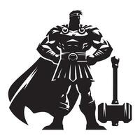 Silhouette of Powerful Superhero with Hammer Illustration Graphic vector