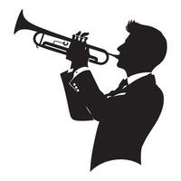 Trumpet player silhouette musical performance graphic design vector