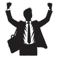 Silhouette Successful Businessman Celebrating Win with Briefcase Image vector
