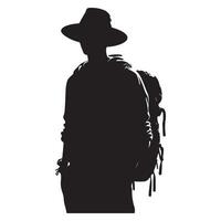Adventurer Silhouette with Backpack Traveling and Exploring the World vector