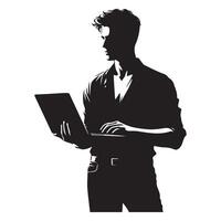Modern Man Using Laptop Silhouette Illustration for Website Graphic vector