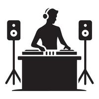 Silhouette of DJ Mixing Music on Turntables at Party vector