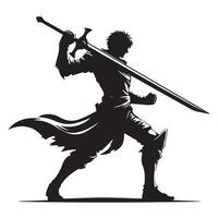Warrior with Greatsword Silhouette Illustration for Fantasy Game Logo vector