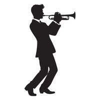 Silhouette of Jazz Musician Trumpet Player in Black and White Style vector