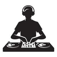 Silhouette of a DJ Mixing Music at a Turntable Station vector