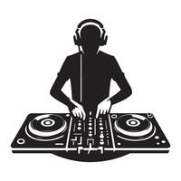 Skilled DJ Silhouette Playing Music on Turntables Icon vector