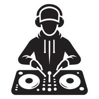 Cool DJ Silhouette with Turntables for Music and Entertainment Projects vector