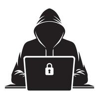 Cybersecurity Silhouette Illustration A Hacker With Lock Protection Concept vector