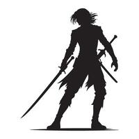 Silhouette of Warrior with Swords for Fantasy Action Adventure vector