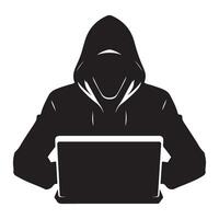 Silhouette Hacker with Laptop Illustration for Cyber Security Design vector