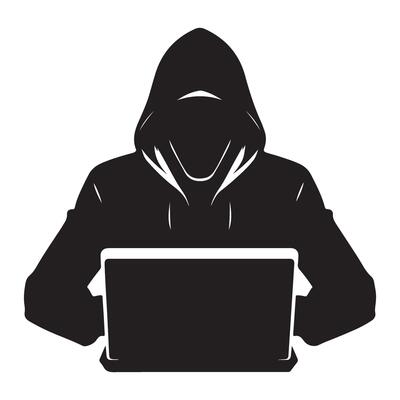 Silhouette Hacker with Laptop Illustration for Cyber Security Design