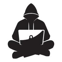 Silhouette of Anonymous Hacker with Laptop for Cybersecurity Protection vector