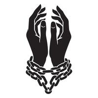 Hands reaching out to break free from chains of slavery vector