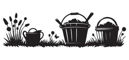 Garden Buckets Silhouette Illustration for Gardening Projects vector