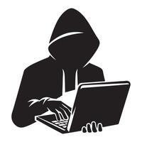 Anonymous Hacker Silhouette with Laptop Security Threat Art vector