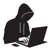 Anonymous Hacker Silhouette With Laptop Computer Illustration vector