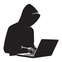 Hacker Silhouette Using Laptop Cybersecurity Concept Illustration vector