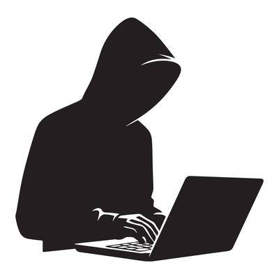 Hacker Silhouette Using Laptop Cybersecurity Concept Illustration