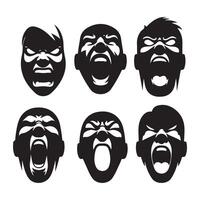 Silhouette Illustration of Screaming Angry Faces Expressing Rage vector