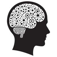 Artificial Intelligence Brain Silhouette Neural Network System for Deep Learning vector