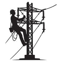 Lineman Working on High Voltage Power Lines Electrical Infrastructure Safety vector