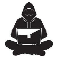 Hacker Silhouette Illustration with Laptop for Security Awareness vector