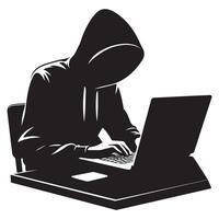 Illustrative Hacker Silhouette on Laptop for Cybersecurity Graphics vector