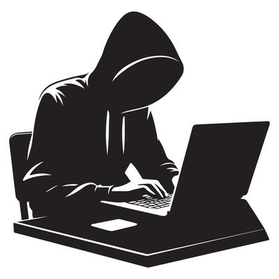 Illustrative Hacker Silhouette on Laptop for Cybersecurity Graphics
