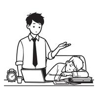 Manager Scolding Employee Sleeping on Desk Overworked Issue vector