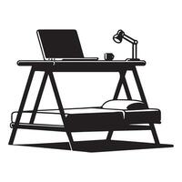 Silhouette of desk and bed combination for modern workspace vector