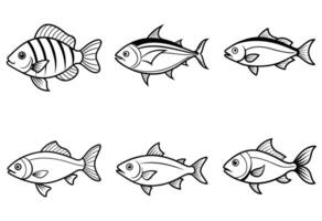 fish bundle line art on white background, fish line art bundle. vector