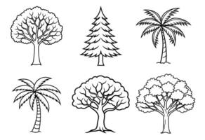 6 type tree's line art , tree bundle. sat of tree. vector