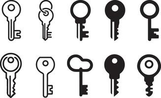 Collection of Various Key Icons in Simple Silhouette Style vector