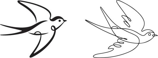 A minimalist, line drawing of two birds soaring in the sky. vector