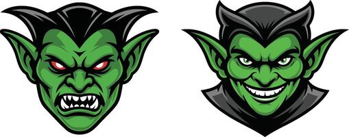 Green Goblin and Vampire Mascot Illustrations with angry and smile expression vector
