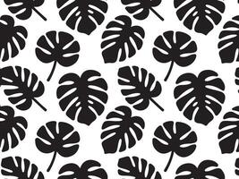 Monstera leaf abstract Black and white botanical nature Silhouette pattern vector