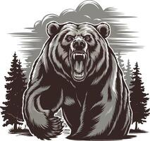 A grizzly bear with its mouth open and its claws out vector